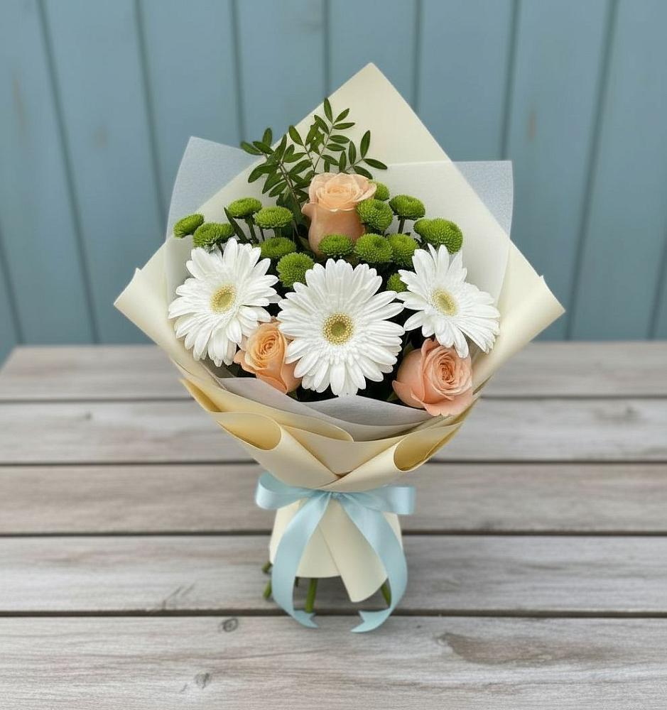 Букет цветов из: Герберы, Розы и Хризантемы в Жигалово