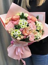 Букет нежные объятья в Жигалово Букет цветов из: Гвоздики, Розы и Хризантемы в Жигалово