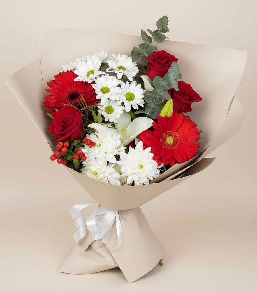 Букет цветов из: Розы, Хризантемы, Герберы и Лилии в Жигалово