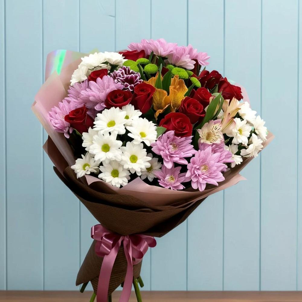 Букет цветов из: Розы, Хризантемы и Альстромерии в Жигалово