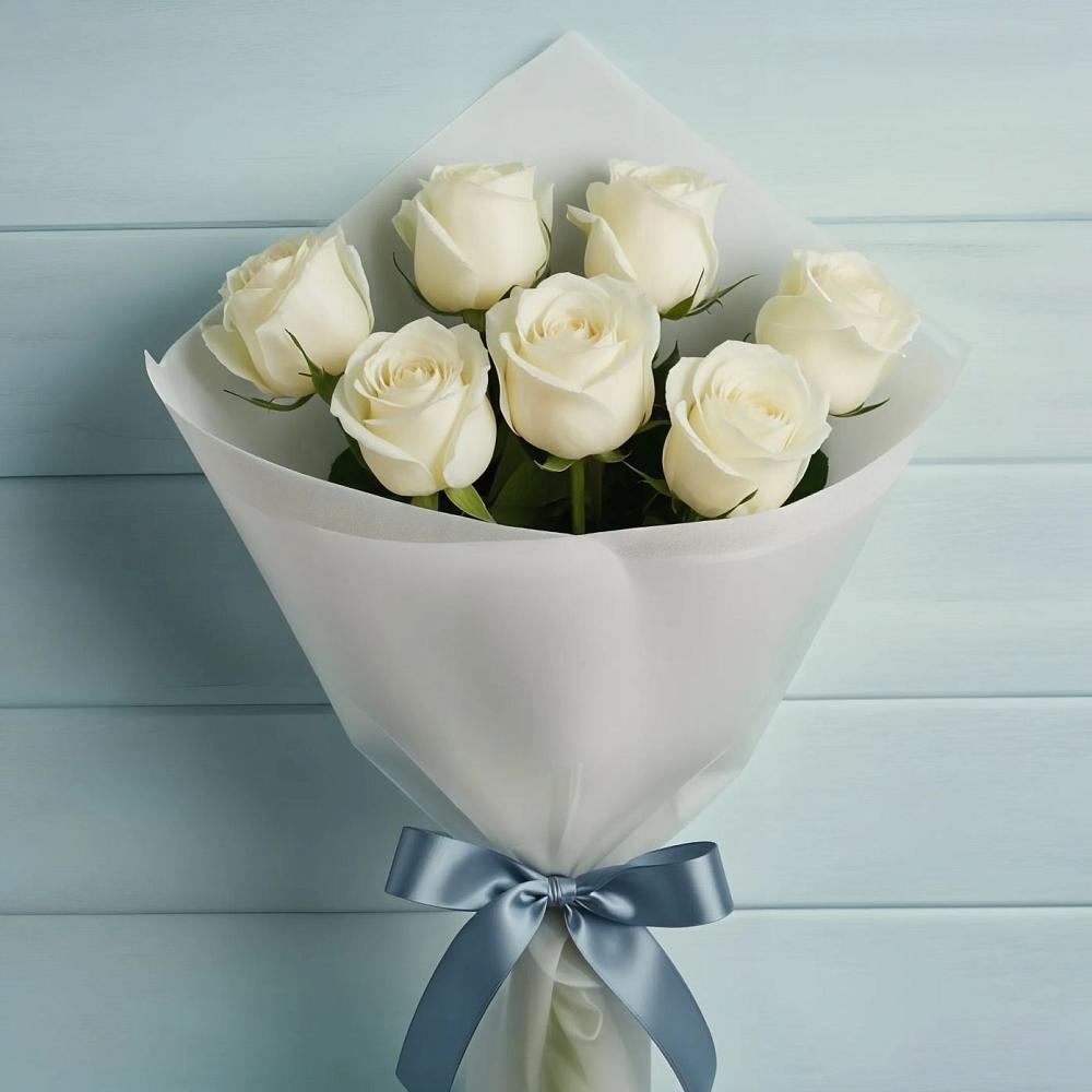 Букет 7 Белых роз Эдлесс Лав в Жигалово
